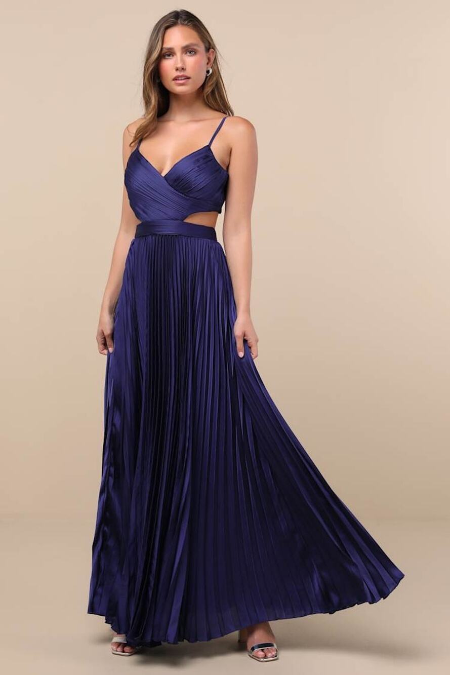 Lulus Got the Glam Navy Blue Pleated Cutout Maxi Dress Prom Holiday Small